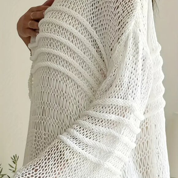 White Loose Fit Knit Pullover Top - Picture 6 of 6